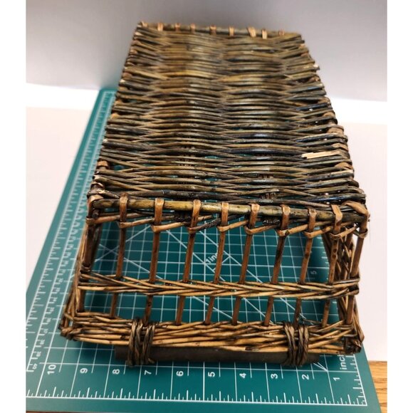 Vintage Rustic Wicker Basket Wooden Handles Rectangular Storage Organizer 14x10x - Picture 8 of 9